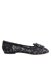 Dolce & Gabbana Blue Taormina Lace Crystals Flats Shoes